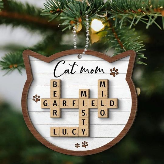 Discover Scrabble Christmas Ornaments, Cat Lover Gift Crossword Puzzle Art  Wooden Ornament, Christmas Gift