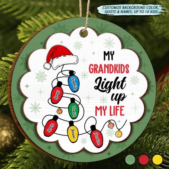 Discover My Grandkids Light Up My Life Ornament, Personalized 2-Layered Wooden Ornament