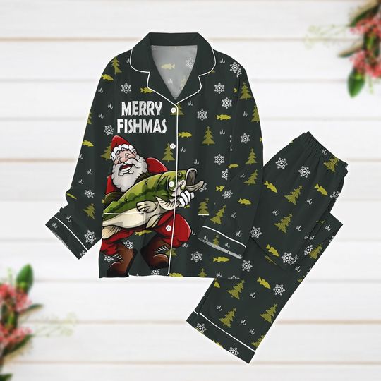 Discover Fishing Christmas Pajamas, Merry Fishmas Pajamas Set, Fisherman Bass