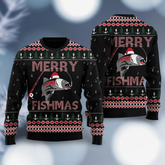 Discover Merry Fishmas Ugly Christmas Sweater, Fishing Sweater