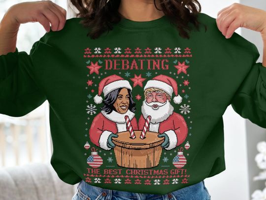 Discover Funny Christmas Debate Sweatshirt, Political Holiday Humor trump kamala 2024 Gift