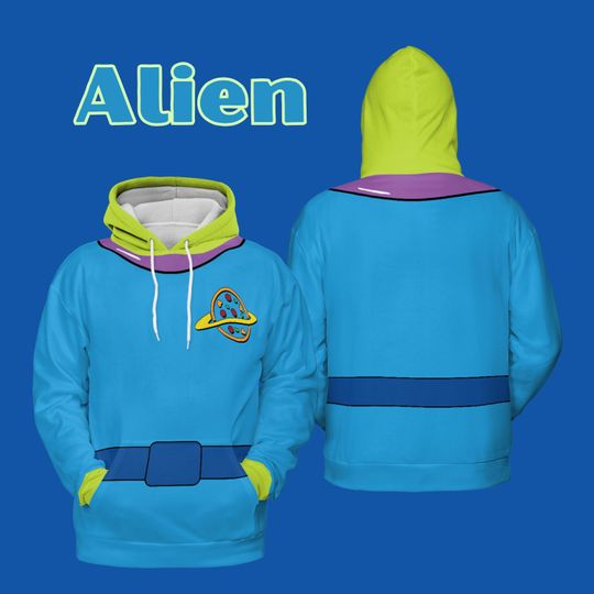 Discover Alien Family 3D Hoodie, Blue Alien Cosplay Hoodie, Planet Costume, Pizza Cosplay 3D Hoodie