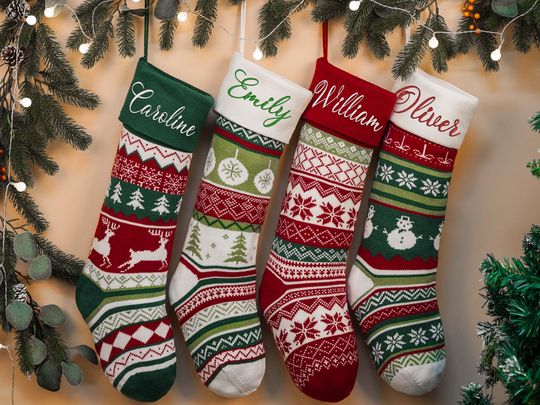 Discover 2024 Christmas Knit Stockings,Embroidered Family Holiday Stockings