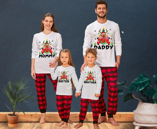 Discover Reindeer Christmas Matching Family Pajamas, Custom Name Santa Cllause