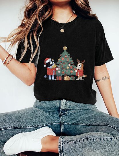 Discover Funny Christmas BlueyDad Family Shirt, Rockin' Around The Christmas Tree Blue