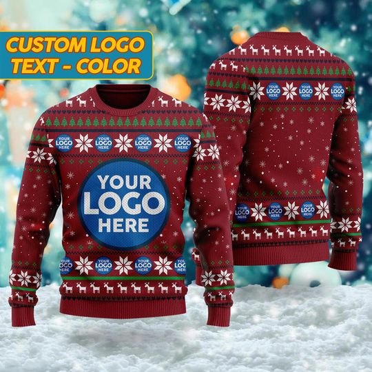 Discover Custom Logo Company Ugly Christmas Sweater, Custom Name Xmas
