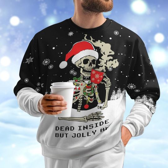 Discover Skull Skeleton Drinks Coffee Christmas Ugly Sweater, Dead Inside