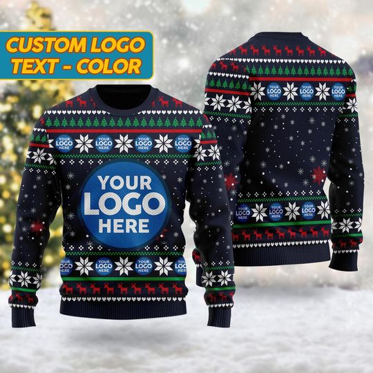 Discover Custom Logo Company Ugly Christmas Sweater, Custom Name Xmas