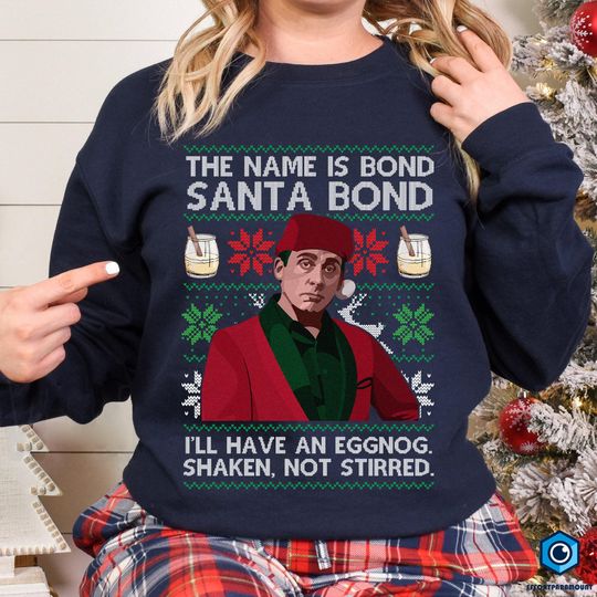 Discover Michael Scott Santa Bond Ugly Christmas Sweatshirt, The Office TV Show Christmas