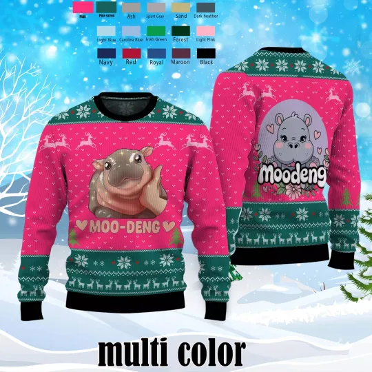 Discover Moo Deng Bouncy Pig Ugly Sweater Shirt, Cute Thai Baby Hippo Sweater