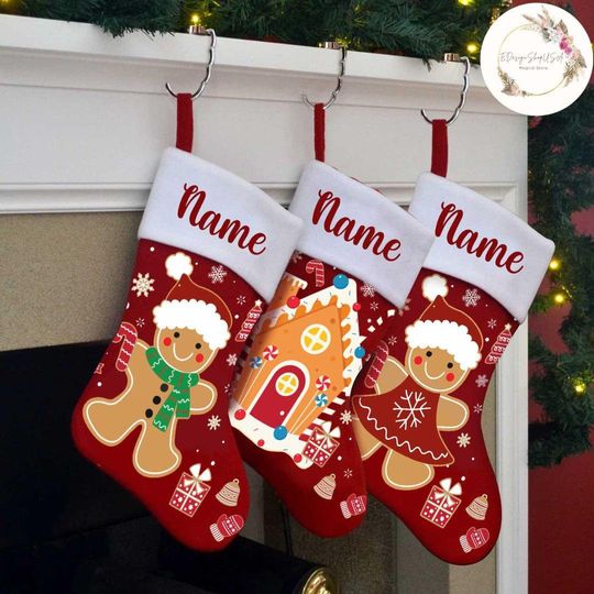 Discover Personalized Gingerbread Christmas Stockings With Name, Holiday Family Christmas Gift