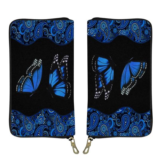 Discover Blue Butterfly Leather Wallet