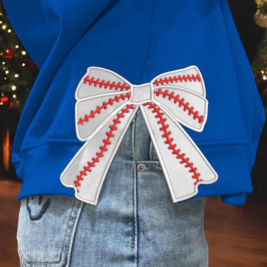 Discover Baseball Bow Applique Machine Embroidery Sweatshirt