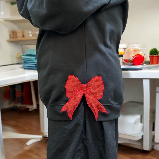 Discover EMBROIDERED Side Bow Appliqu Sweatshirt, Red Merry Christmas Embroidery, Christmas Side Bow