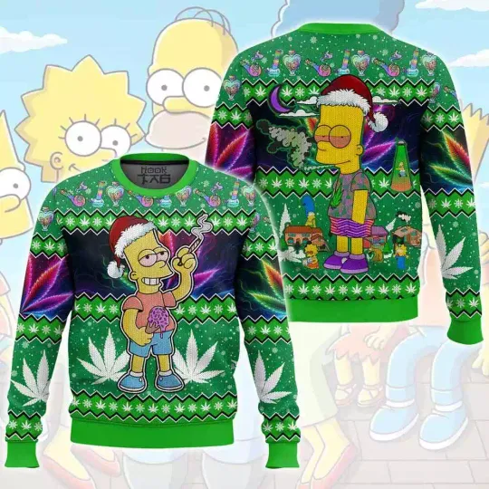 Discover The Simpsons family Brat chilling 420 Christmas Ugly Sweater