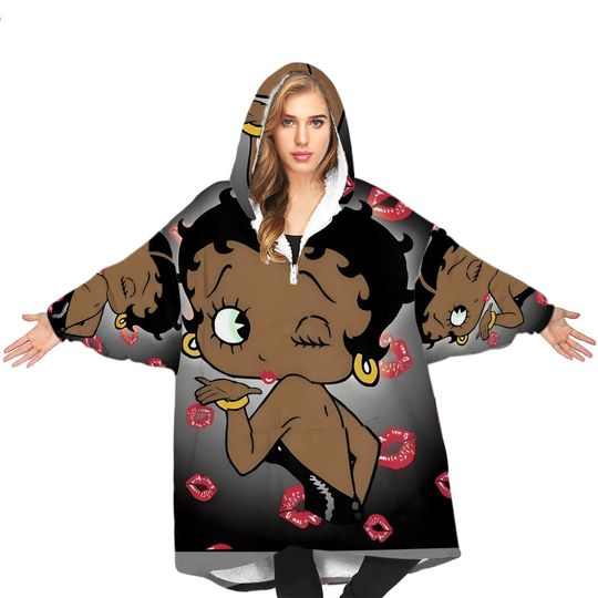 Discover Betty Boop Afro American Blanket Hoodie Fleece