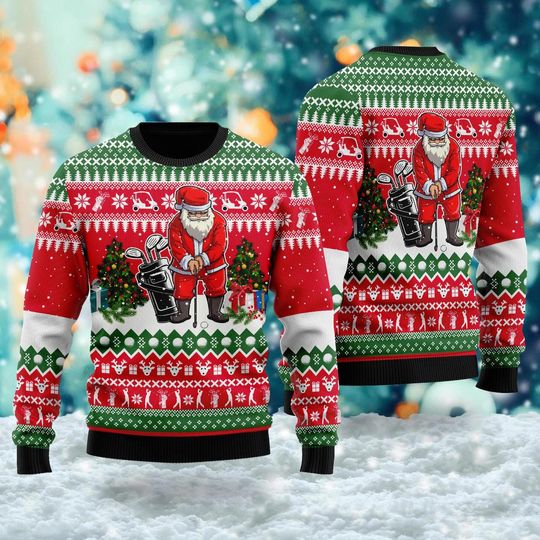 Discover Santa Golfer Ugly Christmas Sweater, Santa Love Golf Xmas Sweatshirt