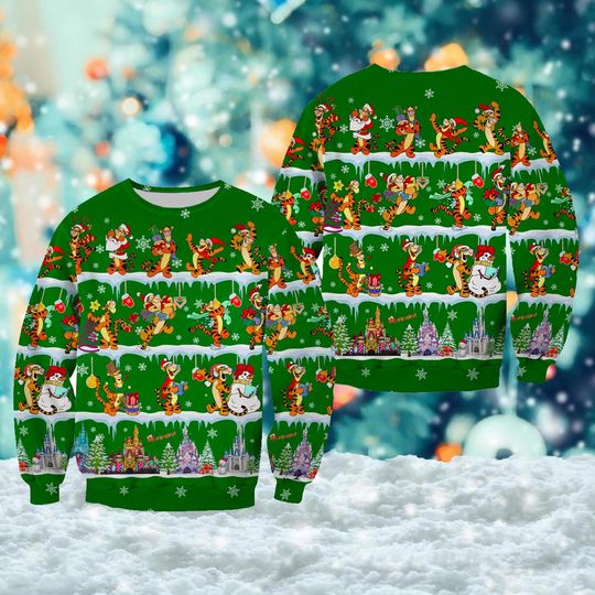 Discover Tiger Pattern Ugly Christmas Sweater, Funny Tiger Xmas Sweatshirt