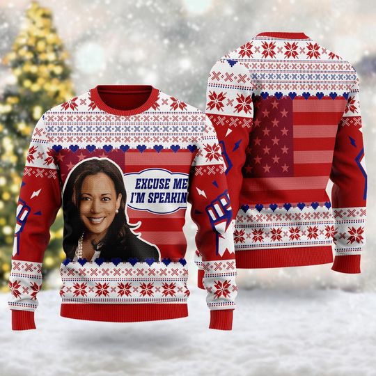 Discover Kamala Harris Excuse Me I'm Speaking Ugly Christmas Sweater