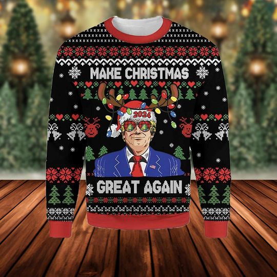 Discover Trump Christmas Ugly Sweater, Merry Christmas Great Again Ugly Sweater