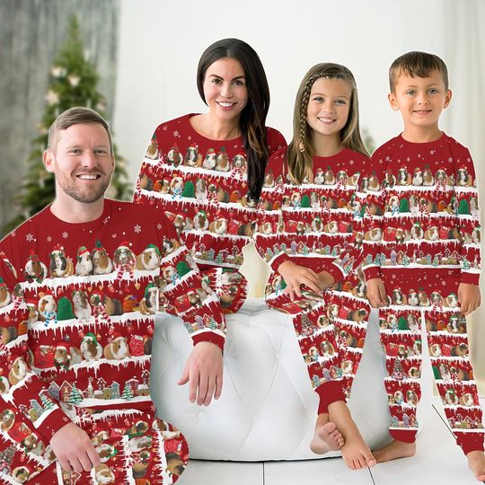 Discover Christmas Guinea Pig Family Pajamas Set, Animal Lover Matching Pajamas, Pigmas Xmas Pajamas