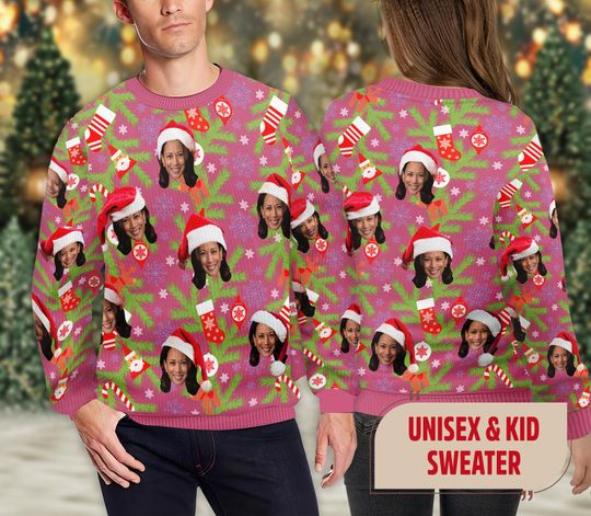 Discover Kamala Harris Face Christmas Ugly Sweater, Santa Harris 2024 Ugly Xmas Sweatshirt