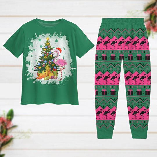 Discover Christmas Pajamas Set, Flamingo Christmas Tree Pajamas