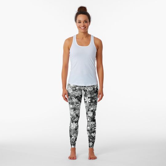 Discover pattern christmas snowflakes black background Leggings
