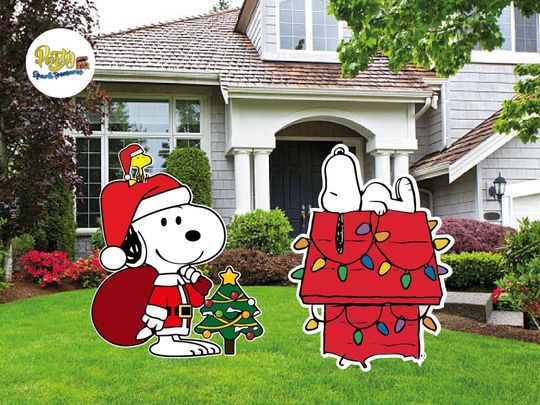 Discover Christmas Lucy, Snoopy, show logo yard sign