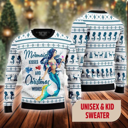 Discover Mermaid Wishes Ugly Christmas Sweater, Mermaid Christmas
