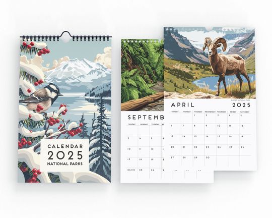 Discover 12 Months Wall Calendar 2025 National Parks Paintings Christmas Gift Idea Nature Landscape Present Home Decor Travel Gift