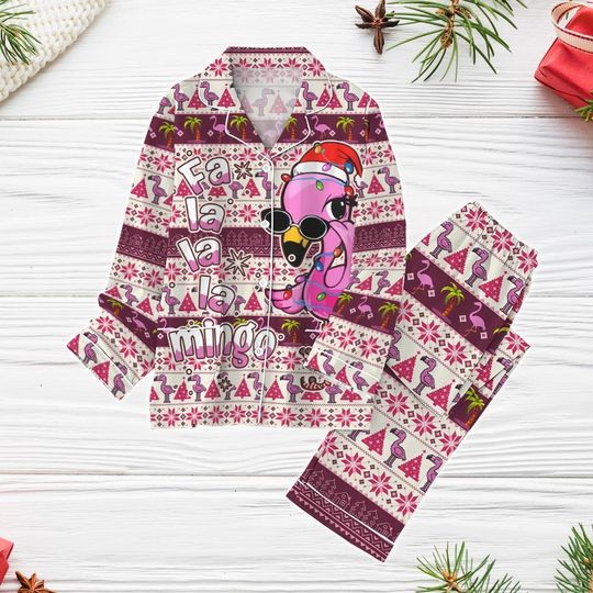Discover Christmas Flamingo Pajamas Set, Flamingo Ugly Pajamas