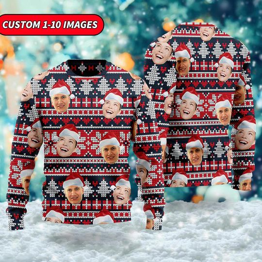 Discover Custom Funny Face Family Ugly Christmas Sweater, Christmas Gift