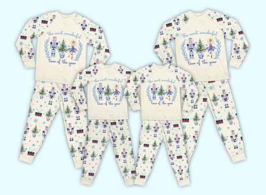 Discover Chinoiserie Nutcracker Christmas Pajamas Set, The Most Wonderful Time Of The Year, Nutcracker Family Pajamas