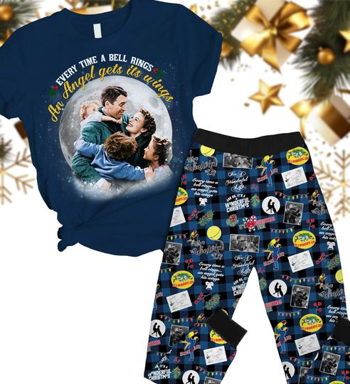 Discover It's a Wonderful Life Christmas Pajamas, Xmas Movie TShirt Pants Set, Lasso The Moon Holiday Pajamas