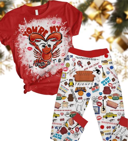 Discover Christmas You're My Lobster Pajamas Set, Friends TV Series Xmas Shirt, Chandler Bing Shirt, Holiday Couples Pajamas, Friends Lovers Gif
