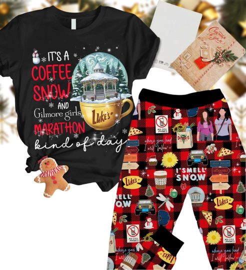 Discover Gilmore Girls Christmas Pajamas, Stars Hollow Luke's Coffee Tshirt Pants Set, Tv Show Xmas Pajamas Panst