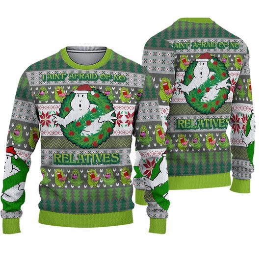 Discover Ghostbusters Ugly Christmas Sweatshirt | I Aint' Afraid of No Relatives Ugly Sweater