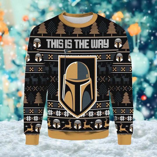 Discover This Is The Way Ugly Christmas Sweater, Warrior Mask Xmas Sweatshirt