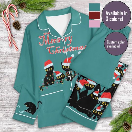 Discover Black Cat Christmas Pajama Set