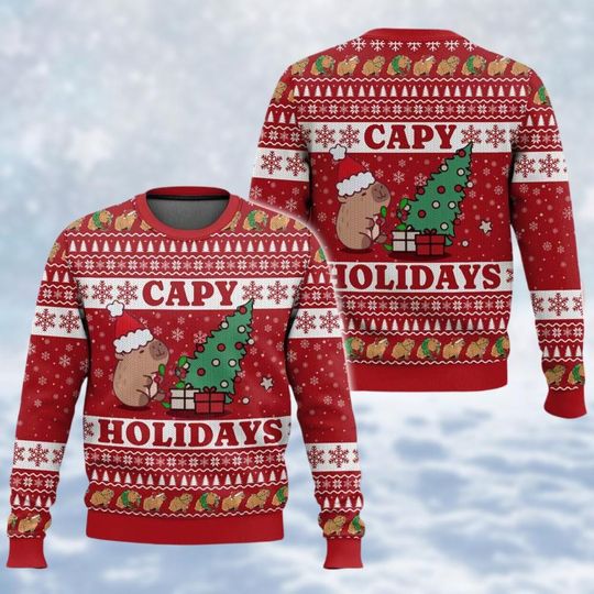 Discover Christmas Capybara Ugly Sweater, Cute Animal Lover Holiday Sweater