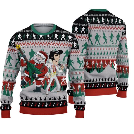 Discover Elvis Presley with Santa Christmas 2023 PREMIUM Ugly Sweater