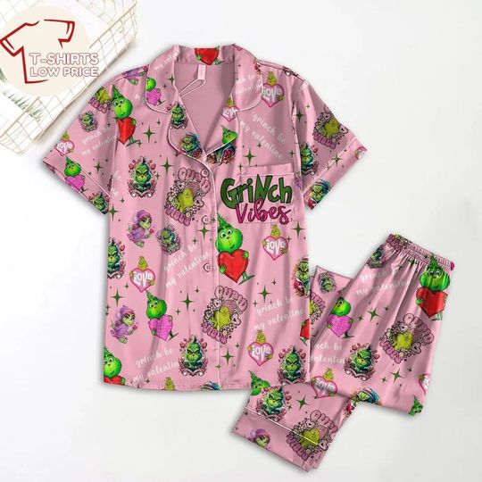 Discover funny character Vibes Love Portrait Pink Short Sleeve Pajamas Set