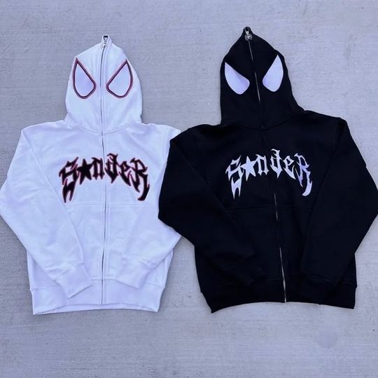 Discover Gothic Y2k Anime Embroidery Zipper Spider Hoodies Men Sweatshirt Clothes Harajuku Oversize Hip Hop Long Sleeve Hoodie Men Women