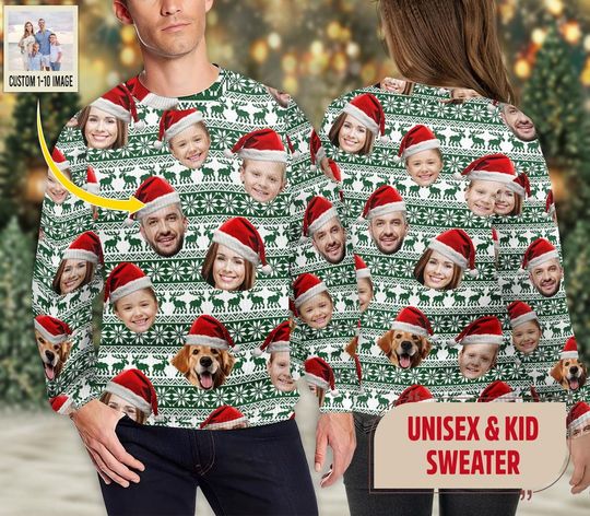 Discover Personalized Christmas With Face Ugly Christmas Sweater, Custom Family Photo