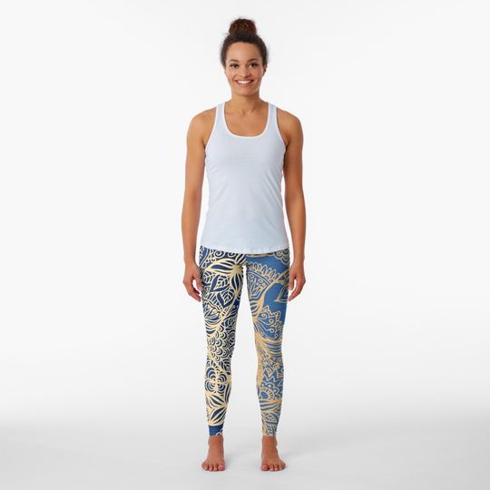 Discover Blue and Gold Mandala Patterns Leggings