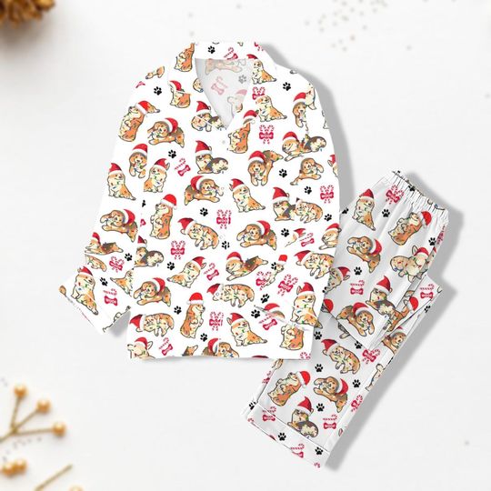Discover Christmas Corgi Pajamas Set, Women Christmas Pajamas