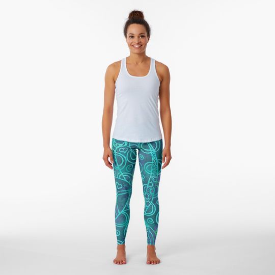 Discover Green blue lines Watercolor  Leggings