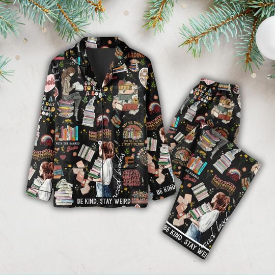 Discover Book Christmas Pajamas Set, Be Kind Stay Weird Holiday Pajamas