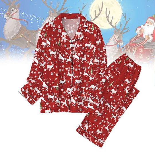 Discover Christmas Reindeer Pajamas Set, Reindeer Trees Xmas Pajamas